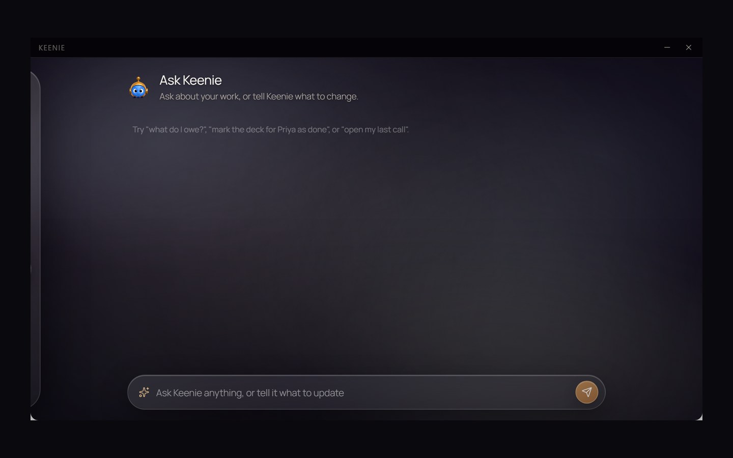 Keenie: the Ask Keenie screen.